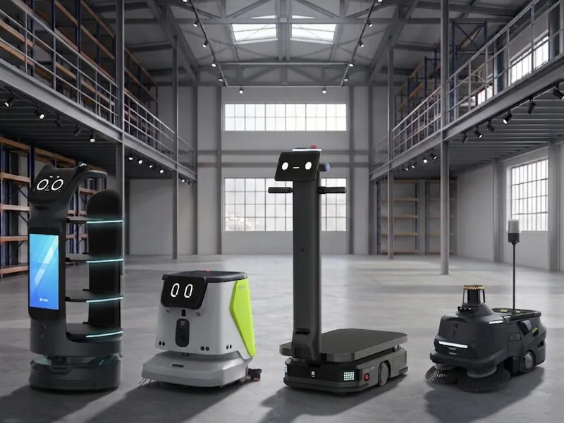 Robot autonomi per trasporto e pulizia in un capannone